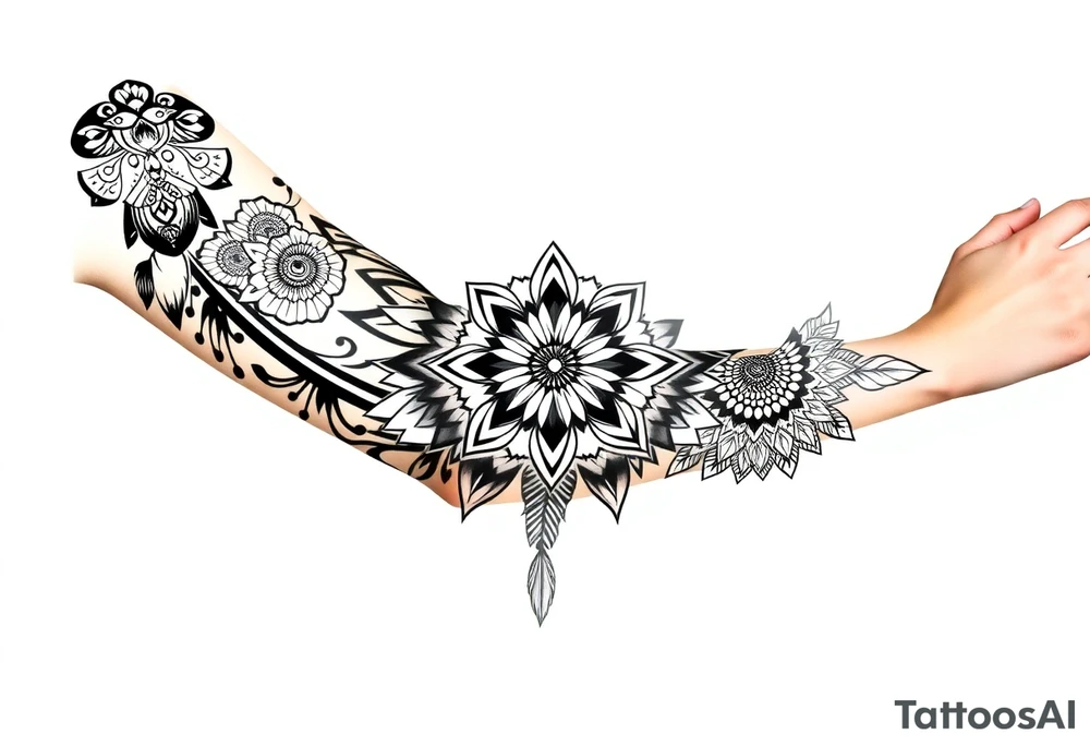 spiritual feather indian mandala shaman tattoo idea
