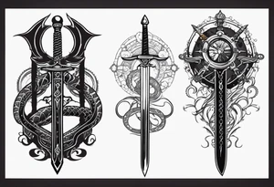 Aggresive Snakes with a sword, this design must be in a vertical vertical proportion. Additionaly the desing must be "Steampunk" type tattoo idea