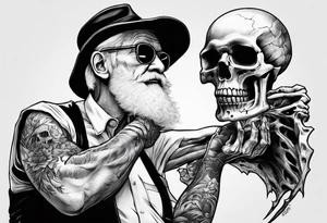 old man fighting with a skeleton tattoo idea