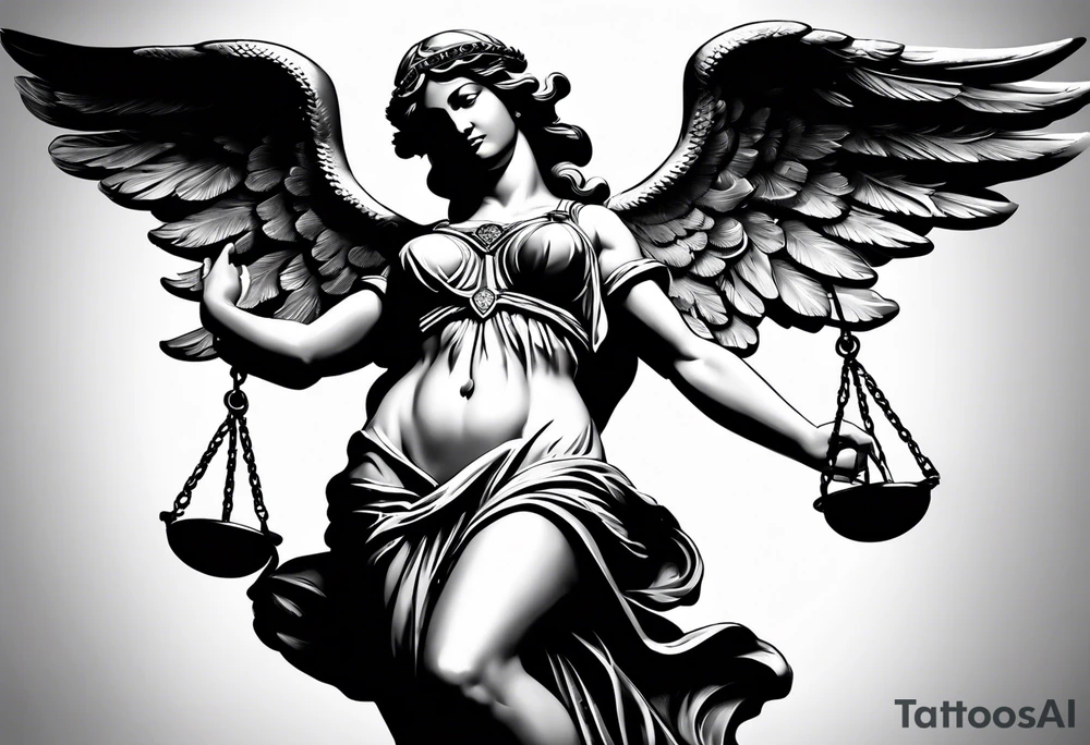 lady justice with wing

very realistic tattoo idea