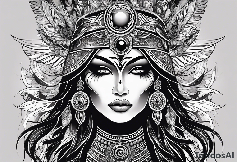 black kali, goddess pirate, alien, pachamama, valkrye, warrior, skull, lotus azul, wing, eagle, zenza resonance, stars, 5D tattoo idea