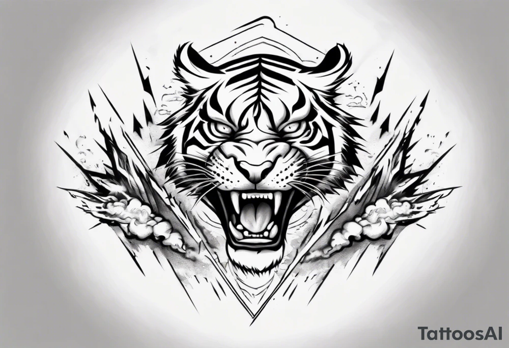 A thundergod tiger forearm tattoo, with lightning and clouds filling the area tattoo idea