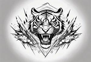 A thundergod tiger forearm tattoo, with lightning and clouds filling the area tattoo idea