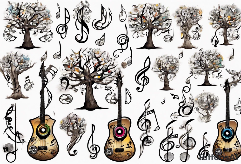 music speaker note tree stave notes tattoo idea