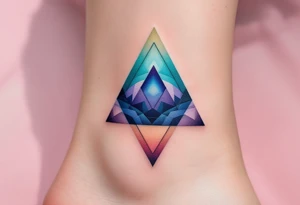 A color-gradient triangle shifting from teal to indigo, representing transition and depth. tattoo idea
