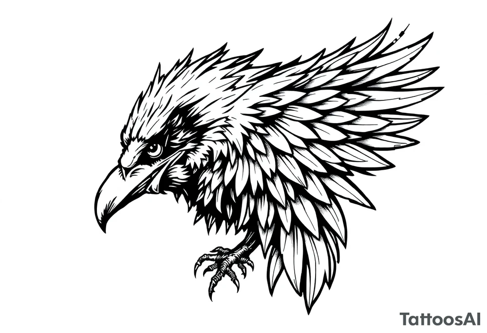 linear abstract raven tattoo idea