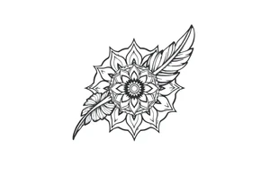 spiritual bold line feather mandala indian tattoo idea