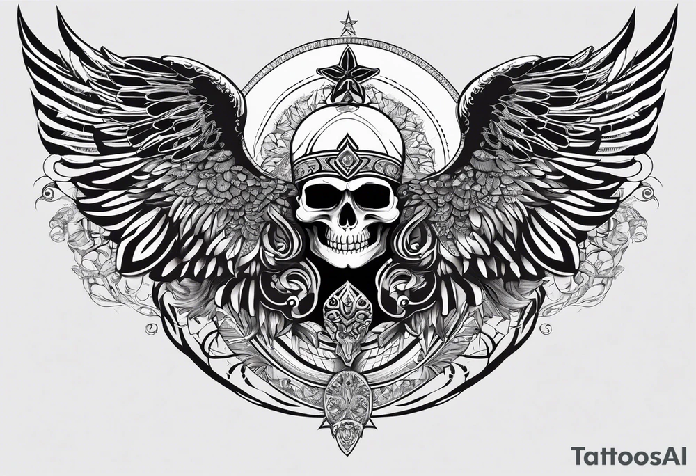 black kali, goddess pirate, alien, pachamama, valkrye, warrior, skull, lotus azul, wing, eagle, zenza resonance, stars, 5D tattoo idea