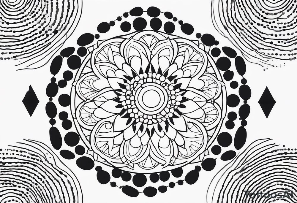 simple sunshine mandala made of black dots with circles tattoo idea