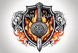valhalla on fire
sword shield axe tattoo idea