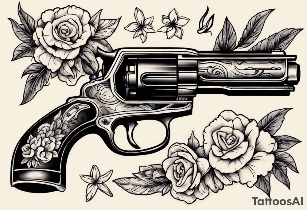 Gun with flowers sketch old school styles tattoo idea