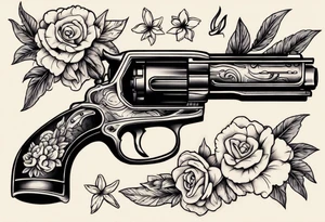 Gun with flowers sketch old school styles tattoo idea