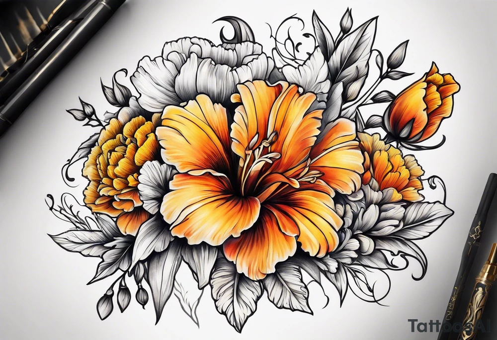 Marigold and gladiolus tattoo idea