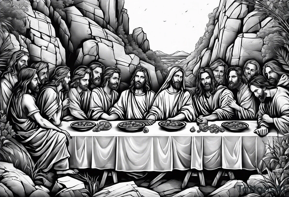 jesus at the last supper on a cliff tattoo idea