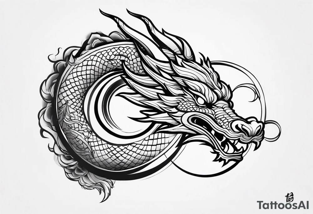 oriental dragon wrapped around narrow pole tattoo idea