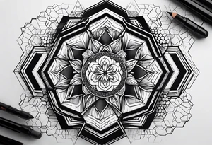 Draw twelve black and white adjacent hexagons connected in a circle tattoo idea