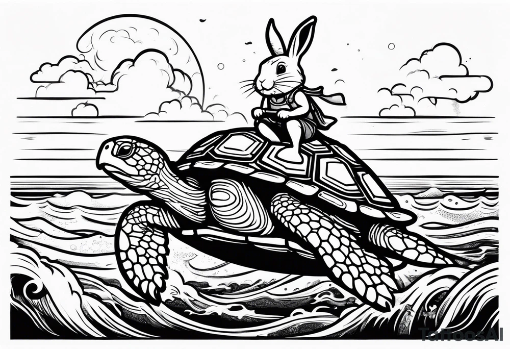 Bunny riding on a sea turtle tattoo idea
