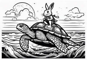 Bunny riding on a sea turtle tattoo idea