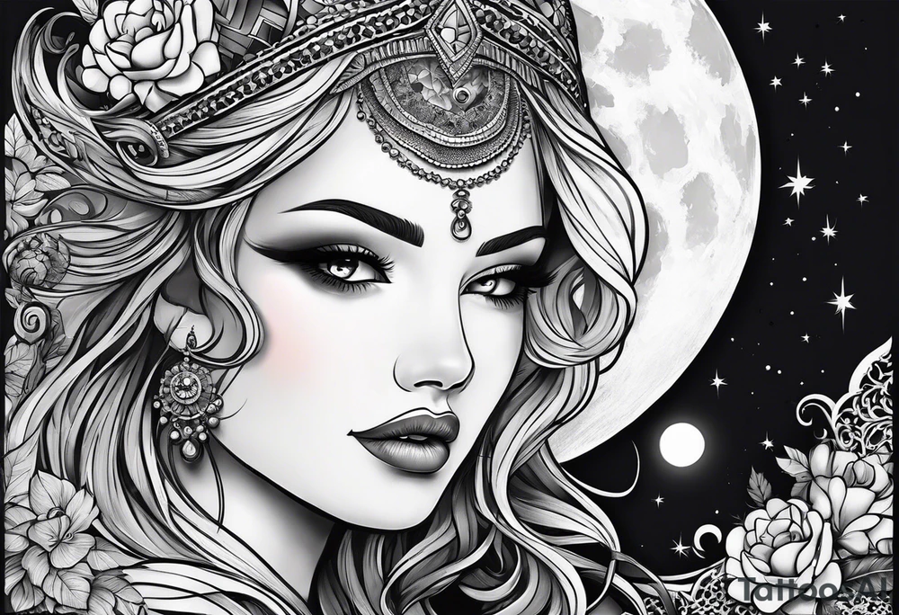 under boob  moon and lace tattoo idea