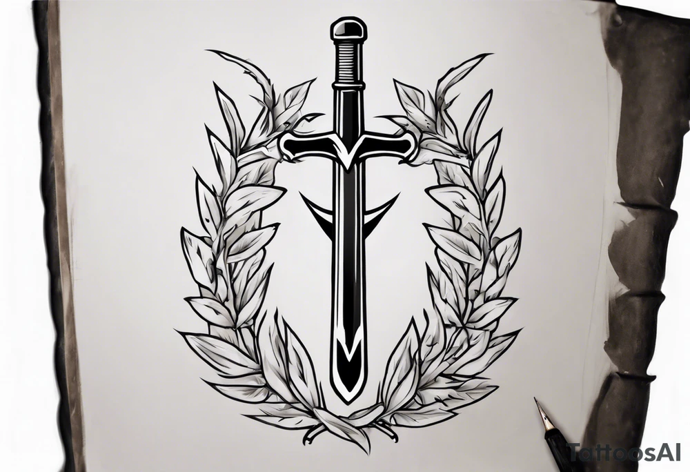 simple memorial tattoo using "13" , laurel leaves and a sword tattoo idea