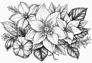 Narcissus, Poinsettia, Holly, Gladiolus, Poppy, Daisy, Sweet Pea tattoo idea