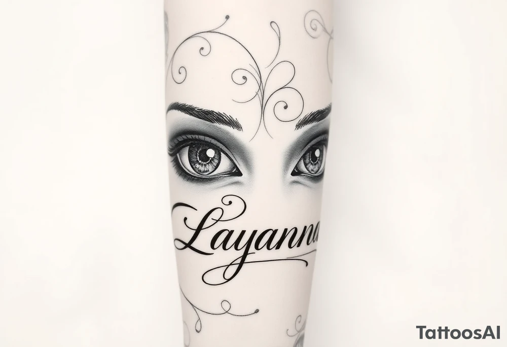 Girl eyes with the name layanna at the bottom of it tattoo idea