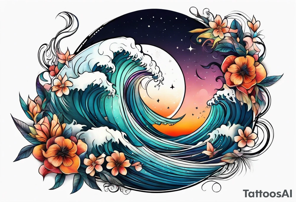 sea under moon tattoo idea