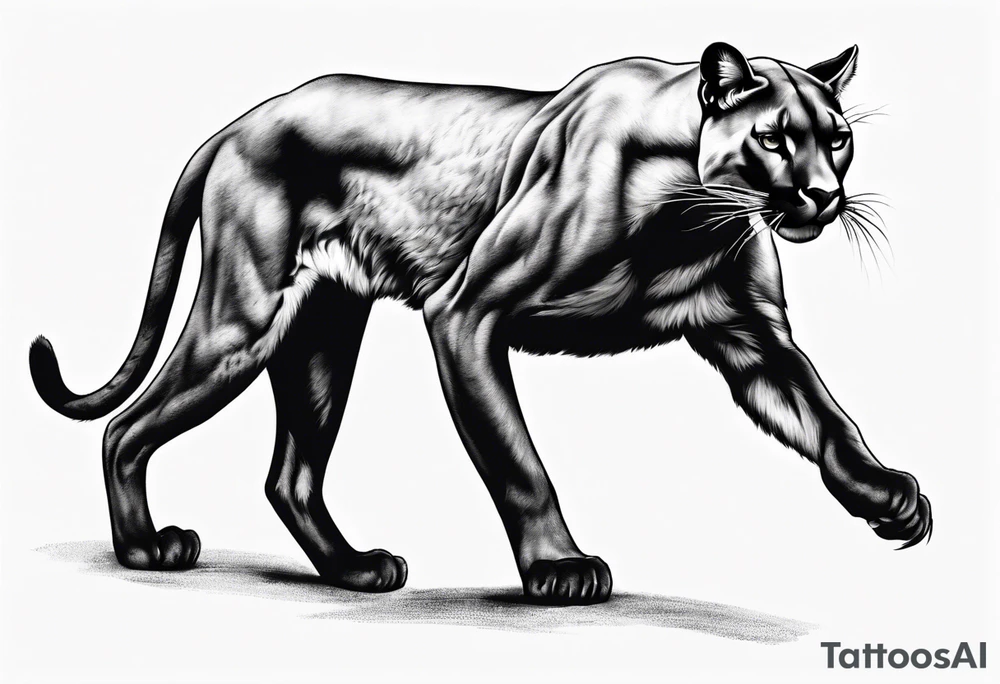 A black vicious puma walking but looking to the side, seen from above tattoo idea