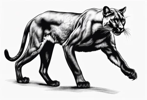 A black vicious puma walking but looking to the side, seen from above tattoo idea