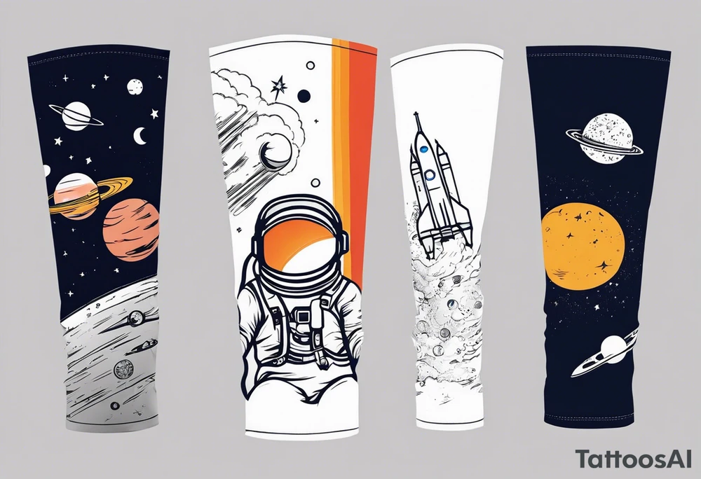 space themed arm sleeve. I want a feeling of being above it all. I like man on the move imagery inspired by kid cudi. In a neo trad arm sleeve tattoo idea