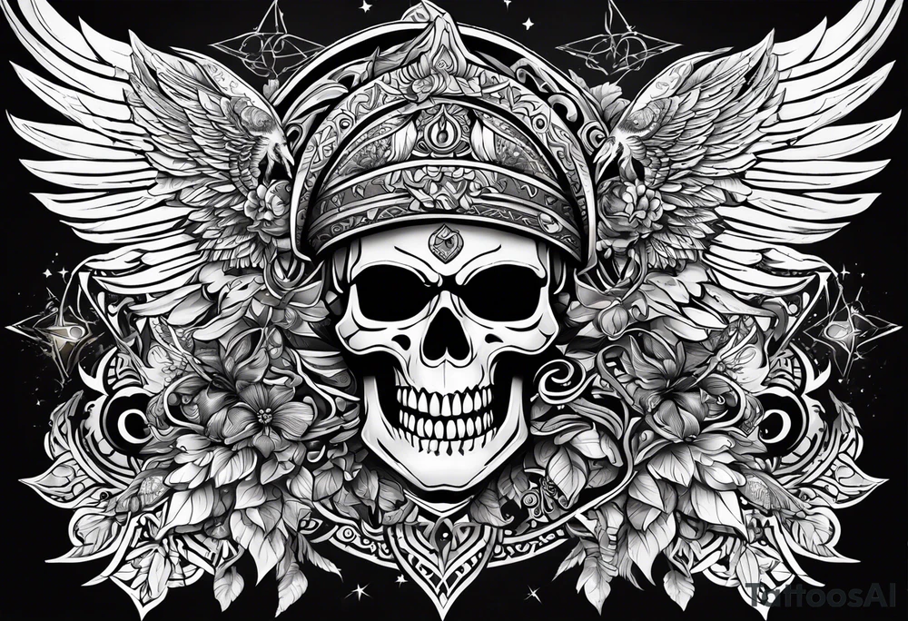 kali, goddess pirate, pachamama, valkrye, warrior, skull, lotus azul, wing, eagle, zenza resonance, stars tattoo idea