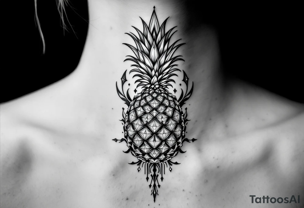 pineapple with diamonds and magestic, crown, vagina, anus, pubic tattoo idea