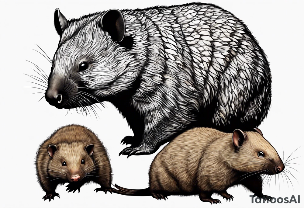 Wombat with Platypus, Echidna & Sugar Glider tattoo idea