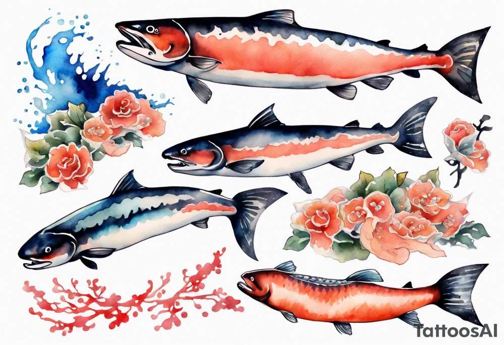 watercolor of salmon tattoo idea