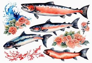 watercolor of salmon tattoo idea