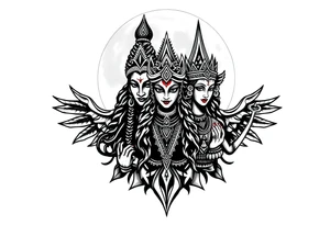Lord Shiva, Godess Kali, Godess Lilith Together with the moon in the background tattoo idea