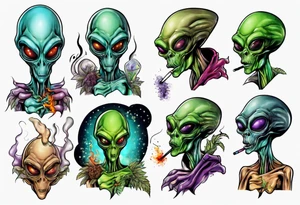 An alien  smoking a spliff tattoo idea