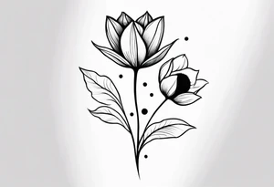 two tulips either side with a sunflower in the middle with some leaves and surrounded by some small dots tattoo idea