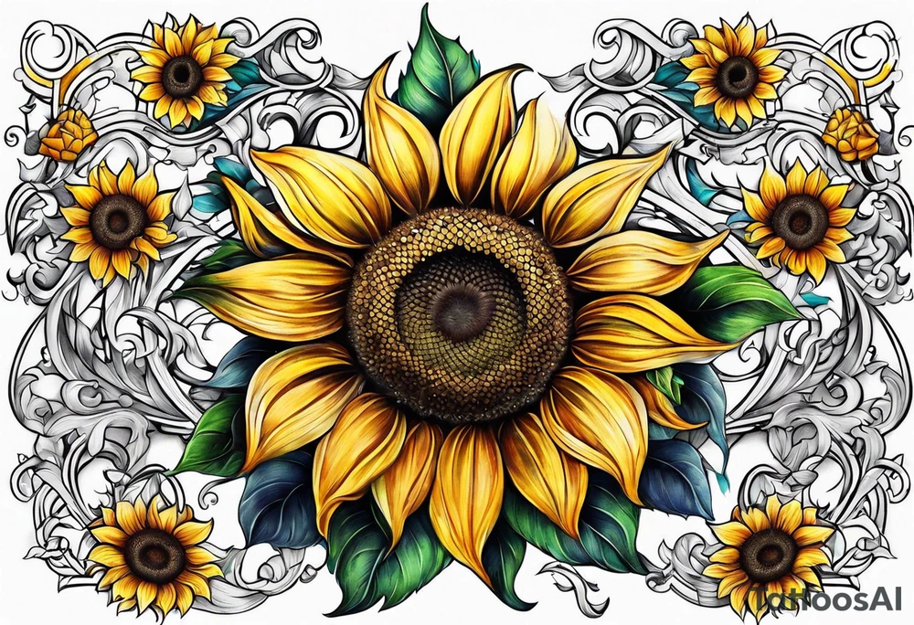 Sunflower viking sleeve tattoo idea