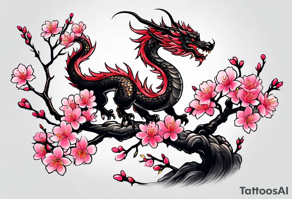 Cherry blossoms small branch with dragon tattoo idea