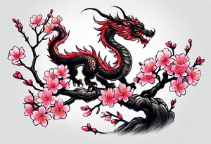 Cherry blossoms small branch with dragon tattoo idea