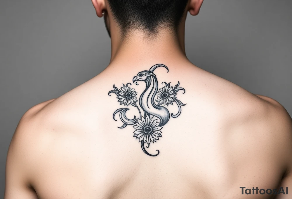 aquarius zodiac sign with floral design colored tattoo idea