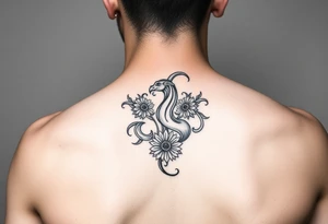 aquarius zodiac sign with floral design colored tattoo idea