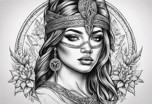 Blind folded goddess with libra and dagger tattoo idea