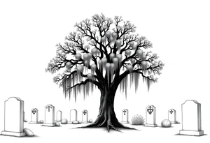 Laurel oak with Spanish moss in a cemetery tattoo idea