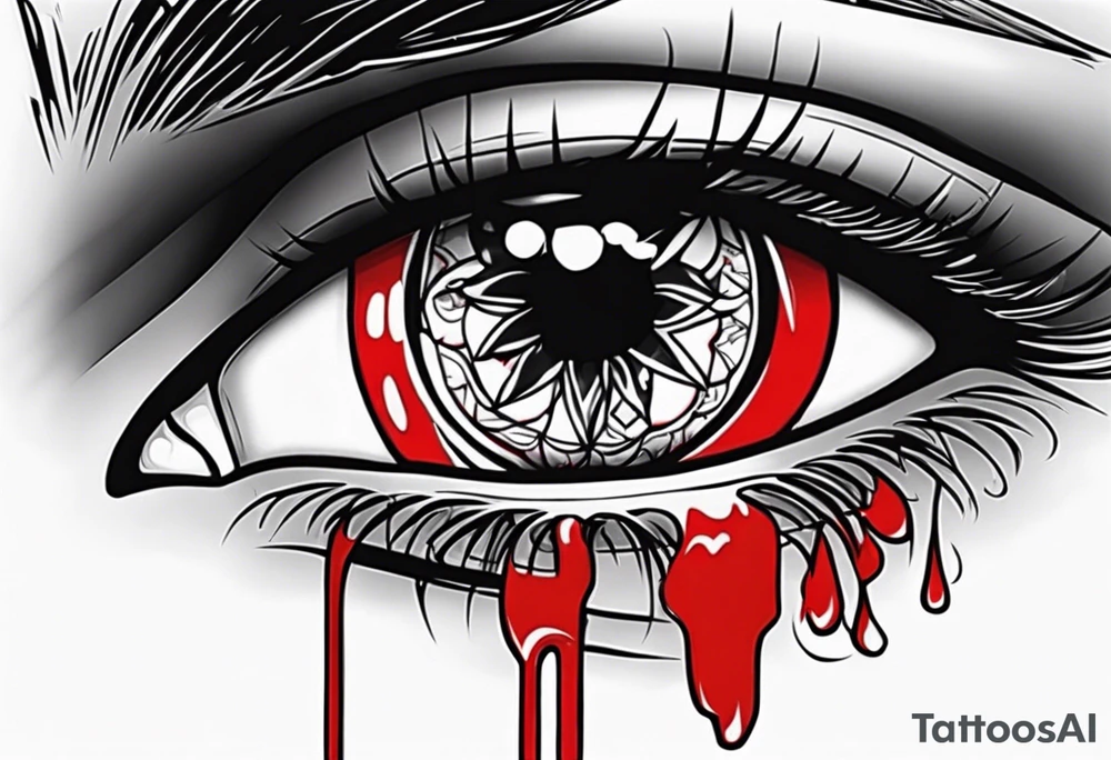 Bleeding tear draining to down from red eye tattoo design model tattoo idea
