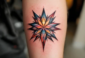 A gradient sunset-colored eight-pointed star tattoo blends warmth, energy, and vitality. tattoo idea