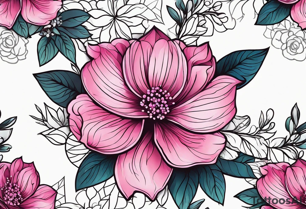 Pink flowers with dott pattern tattoo idea