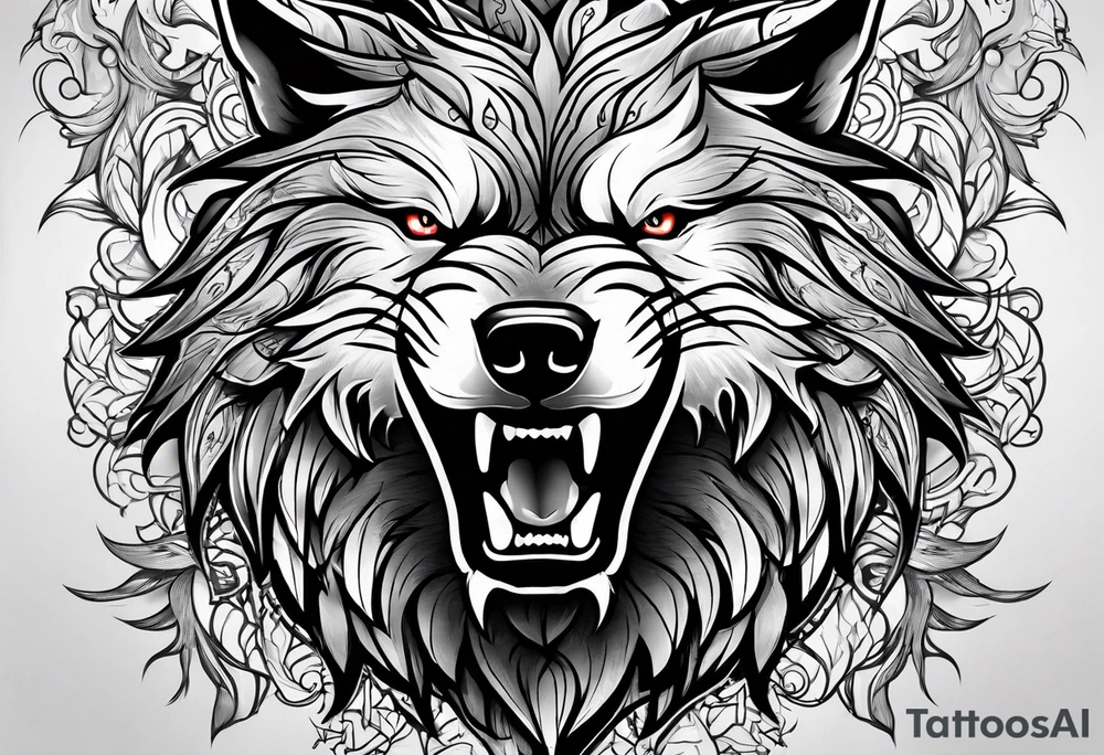 angry alpha wolf tattoo idea