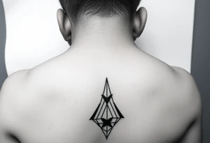 I want a portrait of Ryan Ashely’s face in line work style black. Geometric  with the middle bottom going down to a point towards my middle finger tattoo idea